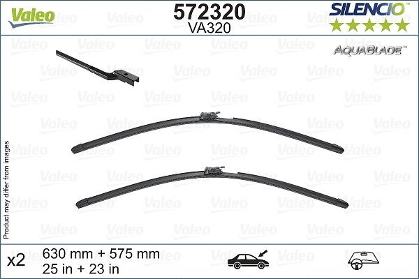 Valeo Silencio Flat (572320) - Set Prednjih Brisača (2kom), Dimenzije: 630mm & 575mm (sa integrisamin brizgaljkama i grejačima u metlicama) - Slika 2